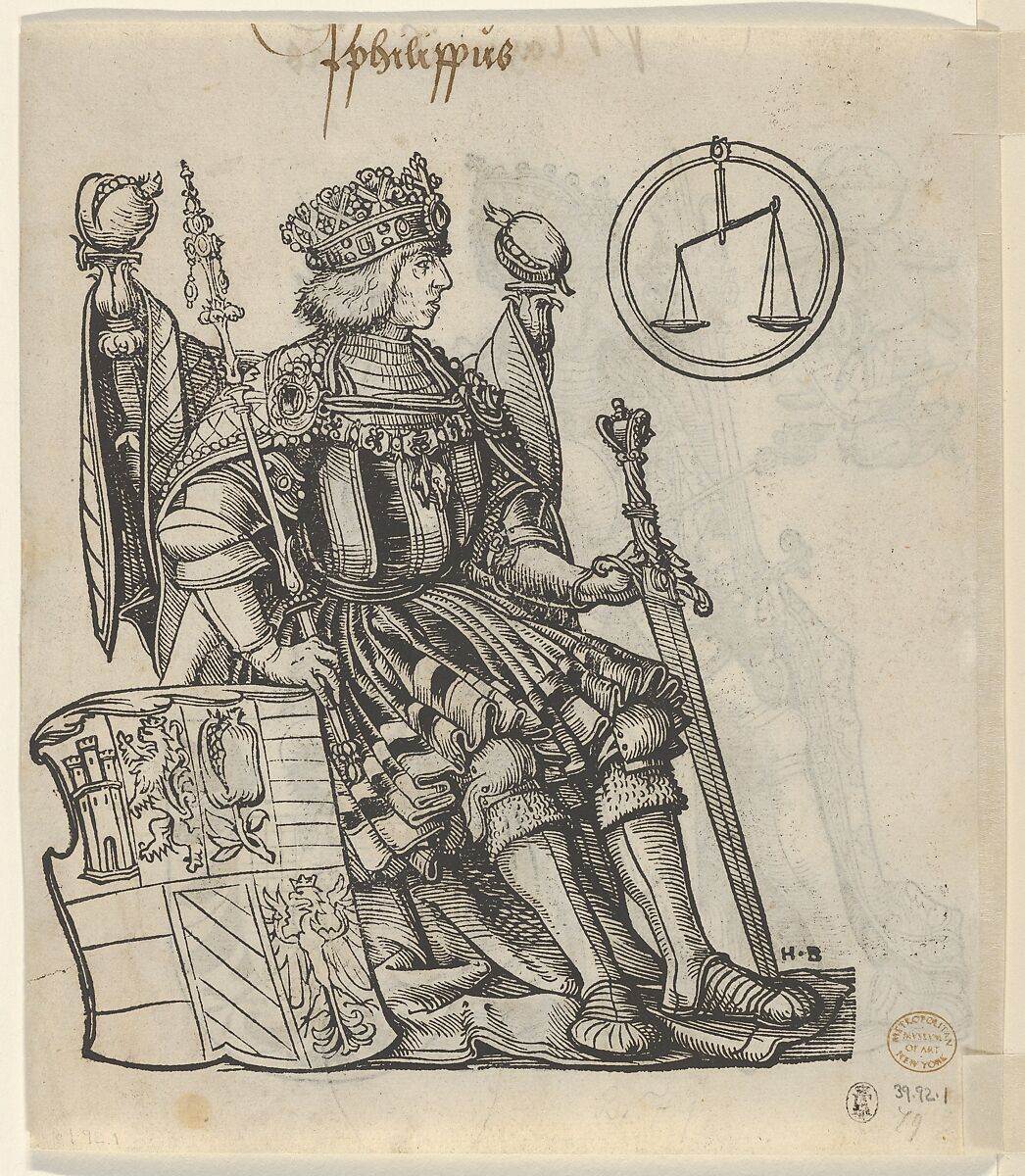 Recto of a Sheet with Maximilian, from "The Genealogy of Emperor Maximilian I", Hans Burgkmair (German, Augsburg 1473–1531 Augsburg), Woodcut; first state of two (Hollstein)