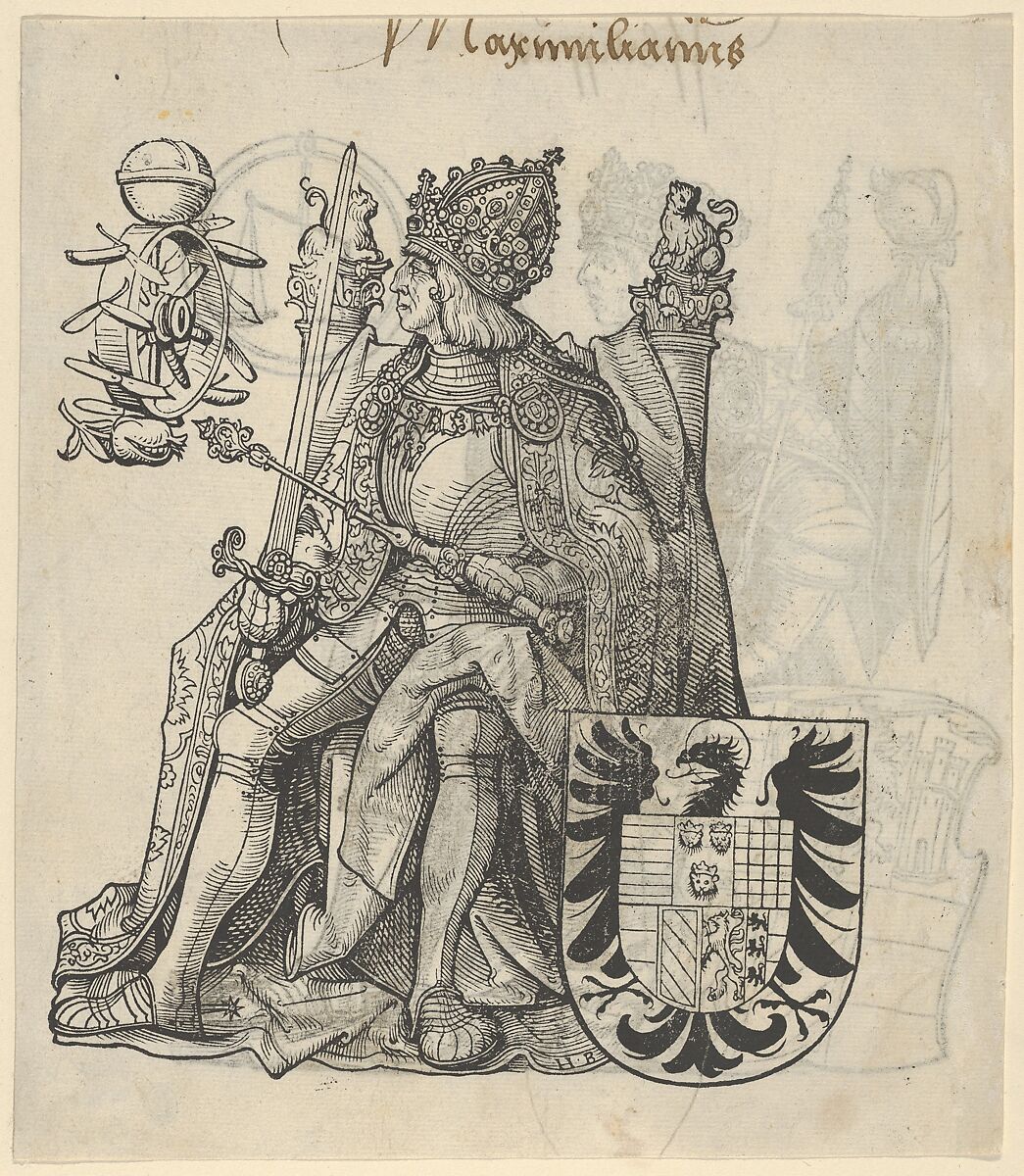 Recto of a Sheet with Maximilian, from The Genealogy of Emperor Maximilian I, Hans Burgkmair (German, Augsburg 1473–1531 Augsburg), Woodcut; first state of two (Hollstein) 