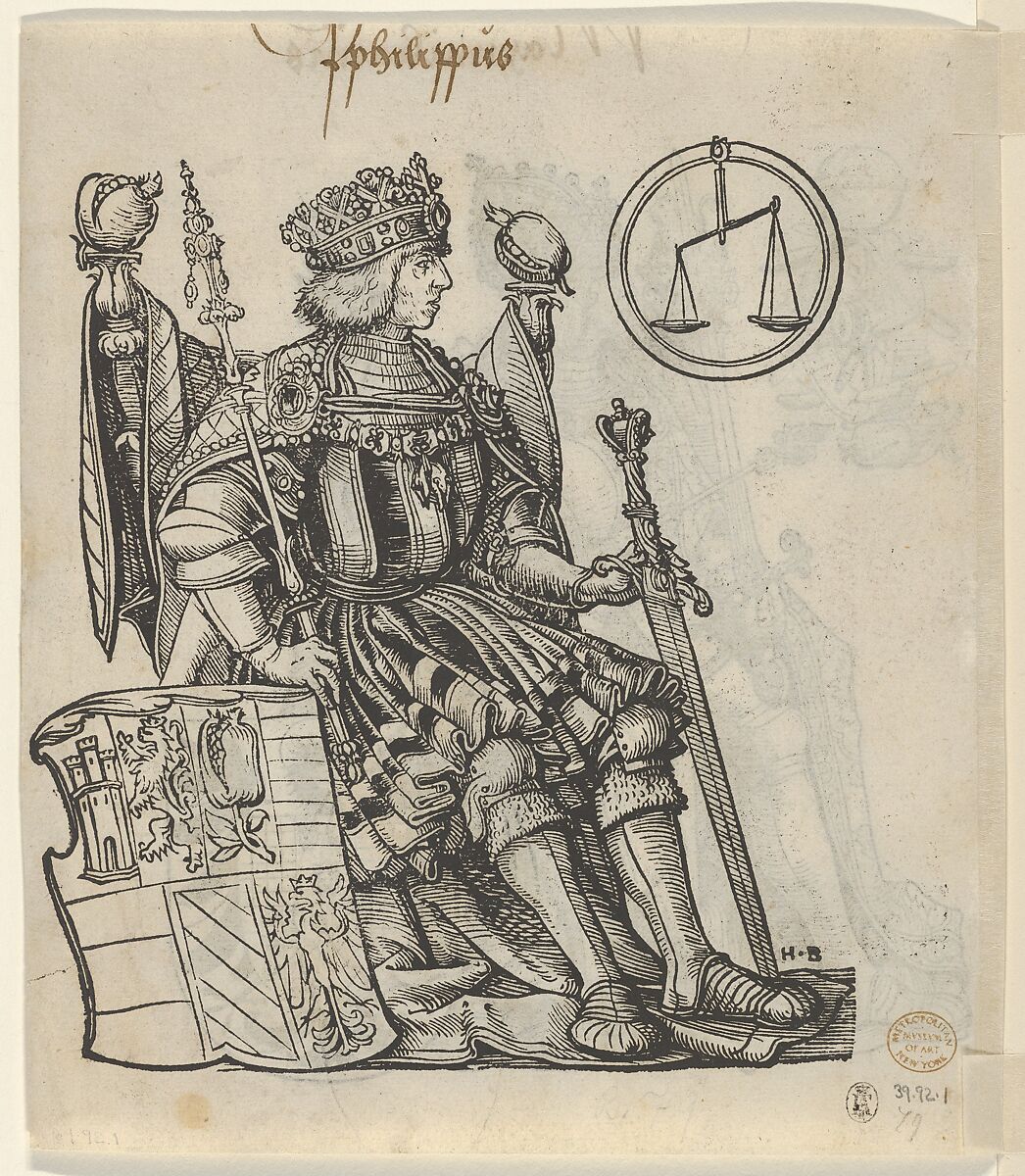 Verso of a Sheet with Philip the Belle, from The Genealogy of Emperor Maximilian I, Hans Burgkmair (German, Augsburg 1473–1531 Augsburg), Woodcut; first state of two (Hollstein) 