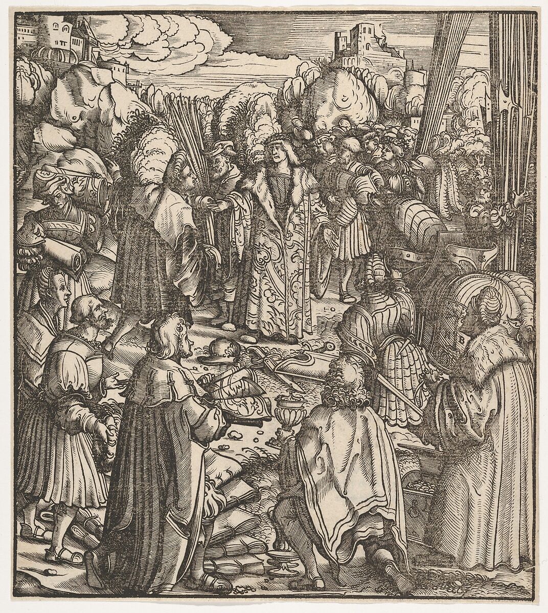The Young Prince Standing Between His Secretaries, from Der Weisskunig, Hans Burgkmair (German, Augsburg 1473–1531 Augsburg), Woodcut 