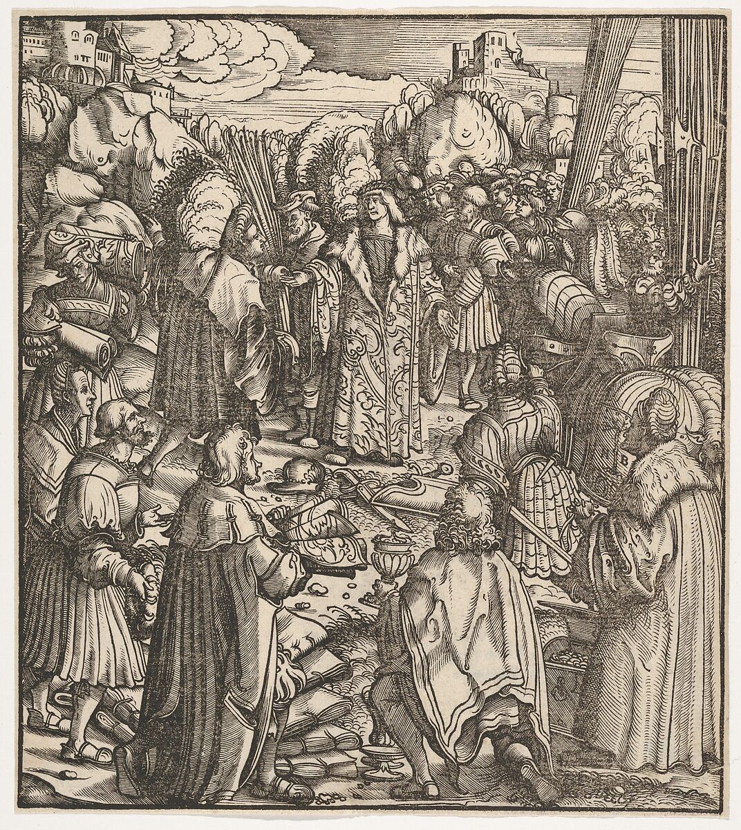 The Young Prince Standing Between His Secretaries, from "Der Weisskunig", Hans Burgkmair (German, Augsburg 1473–1531 Augsburg), Woodcut 