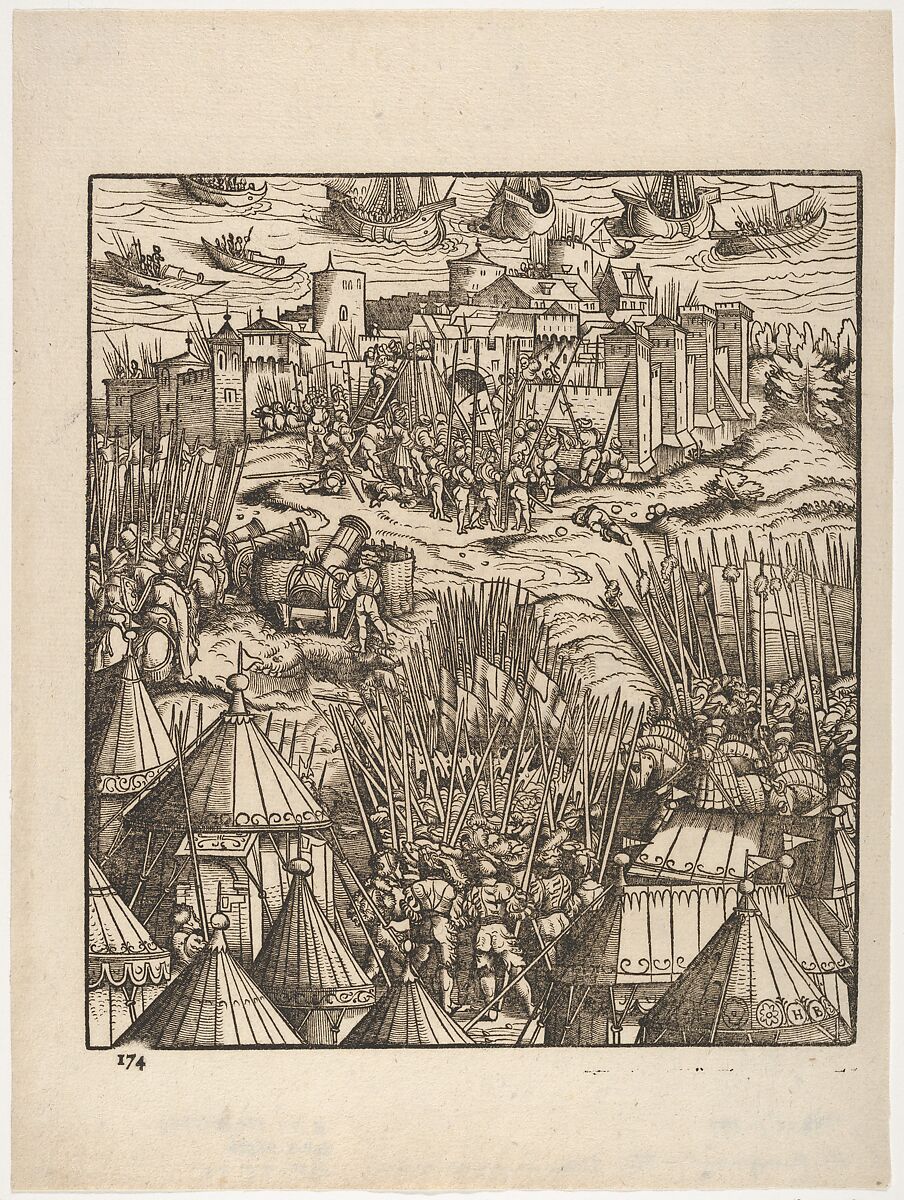 Storming of Moran, at the Shore, from "Der Weisskunig", Hans Burgkmair (German, Augsburg 1473–1531 Augsburg), Woodcut 