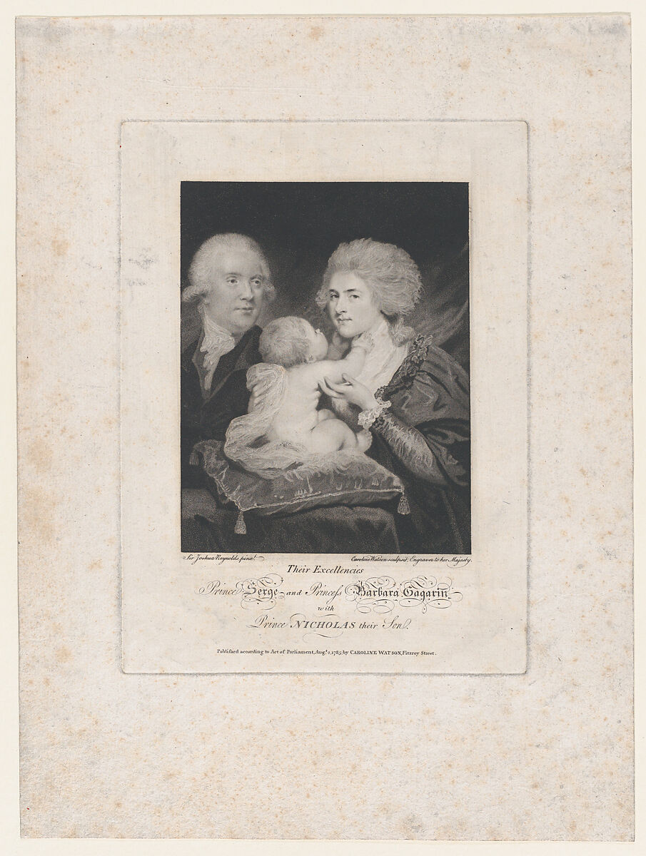 Prince Serge and Princess Barbara Gagarin with Prince Nicholas Their Son, Caroline Watson (British, London 1760/61–1814 London), Aquatint and stipple engraving 