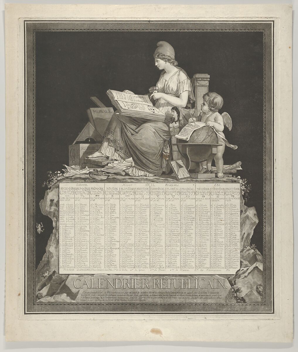 Revolutionary Calendar, Louis Philibert Debucourt (French, Paris 1755–1832 Paris), Etching and aquatint 