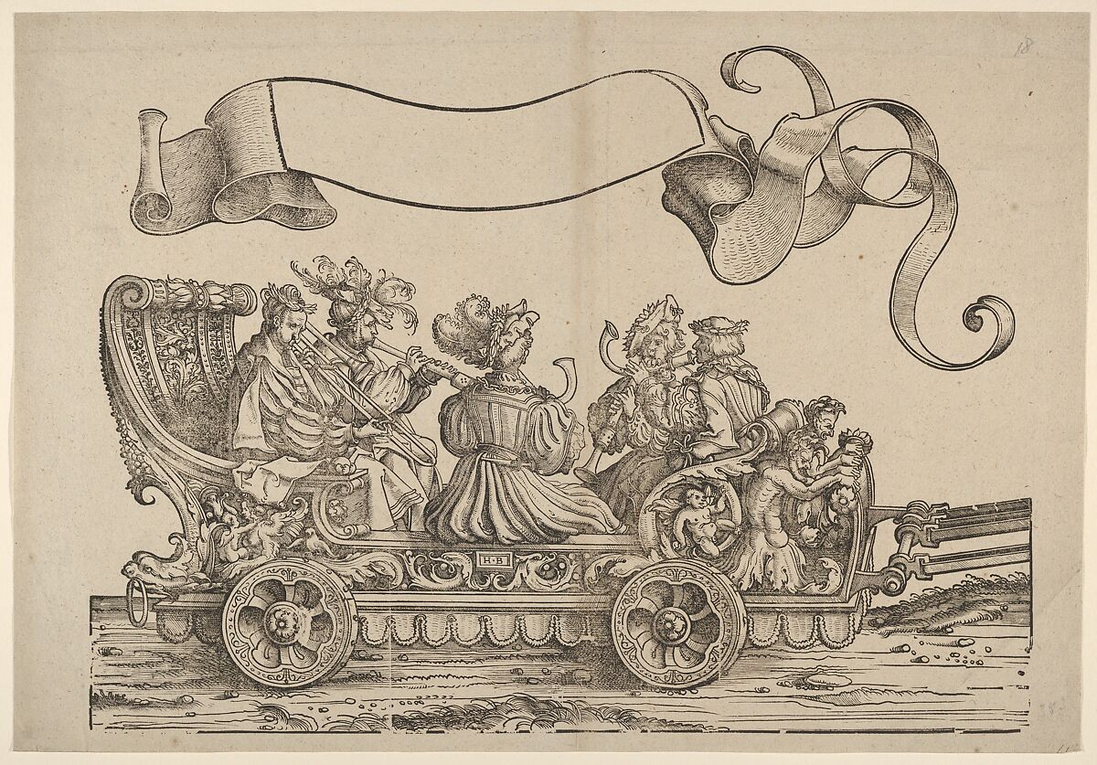 Cart with Horn Musicians, The Triumphal Procession of Emperor Maximilian I, Hans Burgkmair (German, Augsburg 1473–1531 Augsburg), Woodcut 