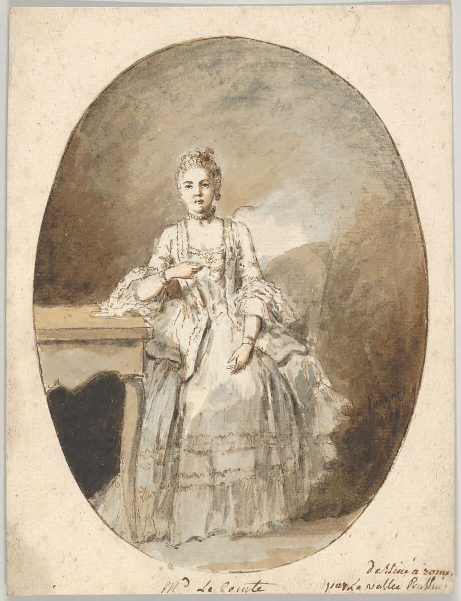 Portrait of Marguerite Le Comte, Etienne de Lavallée-Poussin (French, Rouen 1733–1793 Paris), Black chalk, pen and brown ink, brush and brown and gray wash 