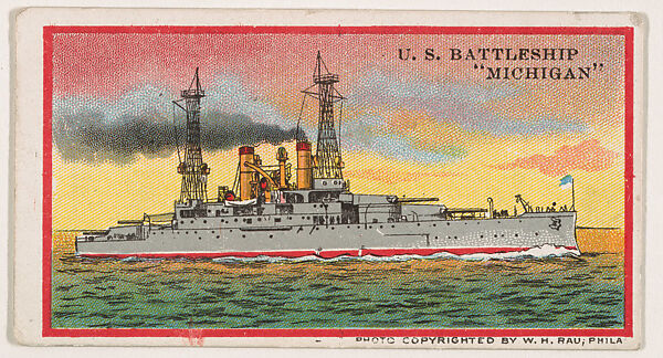 U.S. Battleship Michigan, from the Navy Caramels series (E3) for the American Caramel Company, Lithograph based on photograph copyrighted by W. H. Rau, Commercial color lithograph 