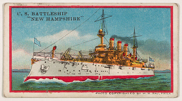 U.S. Battleship New Hampshire, from the Navy Caramels series (E3) for the American Caramel Company, Lithograph based on photograph copyrighted by W. H. Rau, Commercial color lithograph 