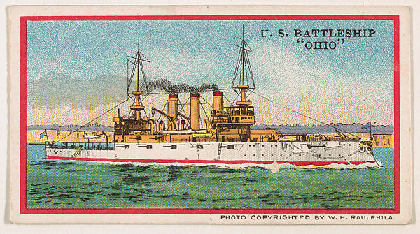 U.S. Battleship Ohio, from the Navy Caramels series (E3) for the American Caramel Company, Lithograph based on photograph copyrighted by W. H. Rau, Commercial color lithograph 