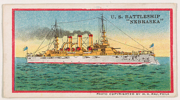 U.S. Battleship Nebraska, from the Navy Caramels series (E3) for the American Caramel Company, Lithograph based on photograph copyrighted by W. H. Rau, Commercial color lithograph 