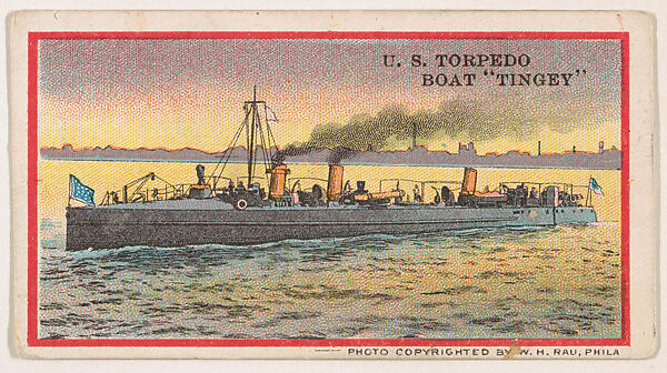 U.S. Torpedo Boat Tingey, from the Navy Caramels series (E3) for the American Caramel Company, Lithograph based on photograph copyrighted by W. H. Rau, Commercial color lithograph 