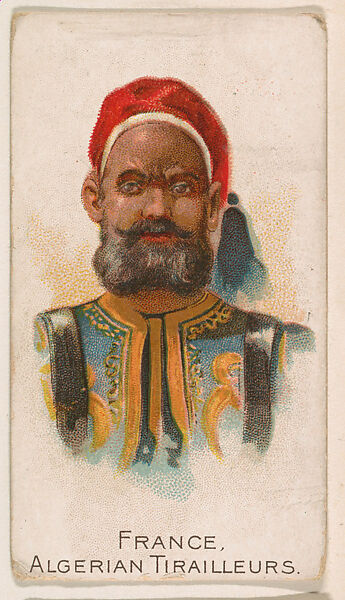 France, Algerian Tirailleurs, from the Army Cards series (E1) to promote Army Caramels for The Breisch-Williams Co., Inc., Issued by The Breisch-Williams Co., Inc., Oxford, Pennsylvania, Commercial color lithograph 