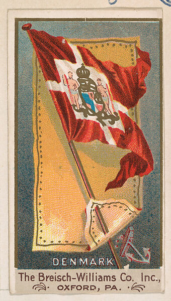 Flag of Denmark, from the Flags series (E17, Type A) for Breisch-Williams Co., Inc., Issued by The Breisch-Williams Co., Inc., Oxford, Pennsylvania, Commercial color lithograph 
