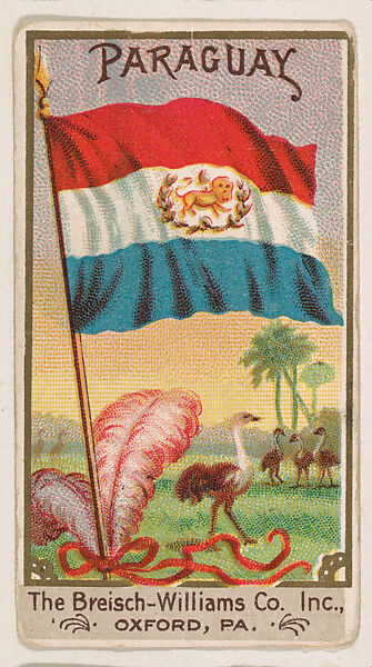 Flag of Paraguay, from the Flags series (E17, Type A) for Breisch-Williams Co., Inc., Issued by The Breisch-Williams Co., Inc., Oxford, Pennsylvania, Commercial color lithograph 