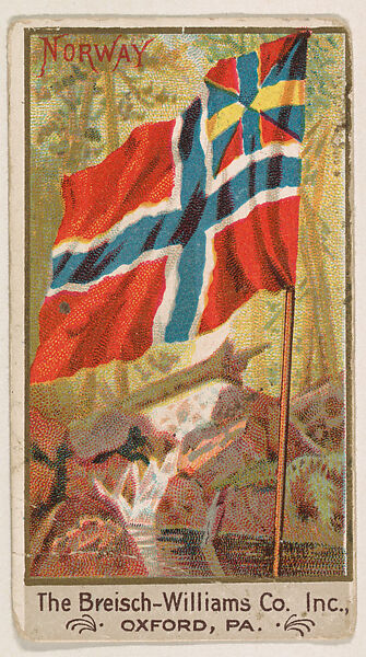 Flag of Norway, from the Flags series (E17, Type A) for Breisch-Williams Co., Inc., Issued by The Breisch-Williams Co., Inc., Oxford, Pennsylvania, Commercial color lithograph 