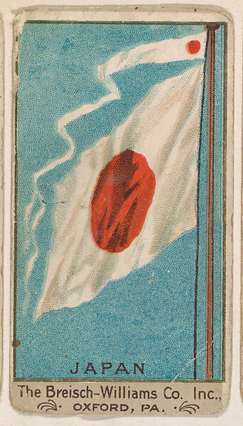 Flag of Japan, from the Flags series (E17, Type A) for Breisch-Williams Co., Inc., Issued by The Breisch-Williams Co., Inc., Oxford, Pennsylvania, Commercial color lithograph 