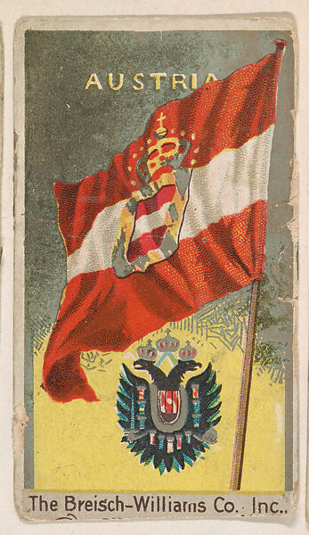 Flag of Austria, from the Flags series (E17, Type A) for Breisch-Williams Co., Inc., Issued by The Breisch-Williams Co., Inc., Oxford, Pennsylvania, Commercial color lithograph 