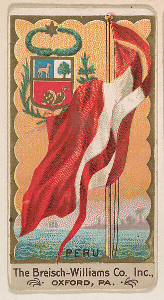 Flag of Peru, from the Flags series (E17, Type A) for Breisch-Williams Co., Inc., Issued by The Breisch-Williams Co., Inc., Oxford, Pennsylvania, Commercial color lithograph 