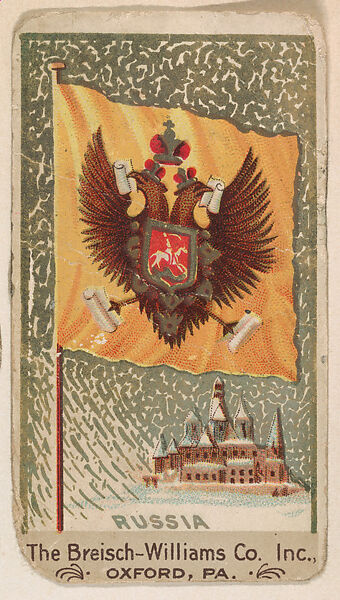 Flag of Russia, from the Flags series (E17, Type A) for Breisch-Williams Co., Inc., Issued by The Breisch-Williams Co., Inc., Oxford, Pennsylvania, Commercial color lithograph 