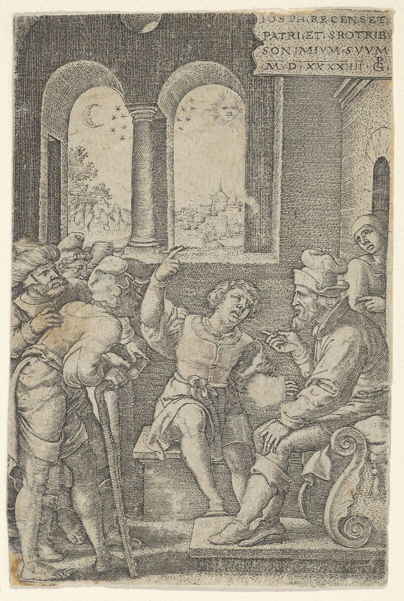 Joseph Describing His Dream, from "The Story of Joseph", Georg Pencz (German, Wroclaw ca. 1500–1550 Leipzig), Engraving 
