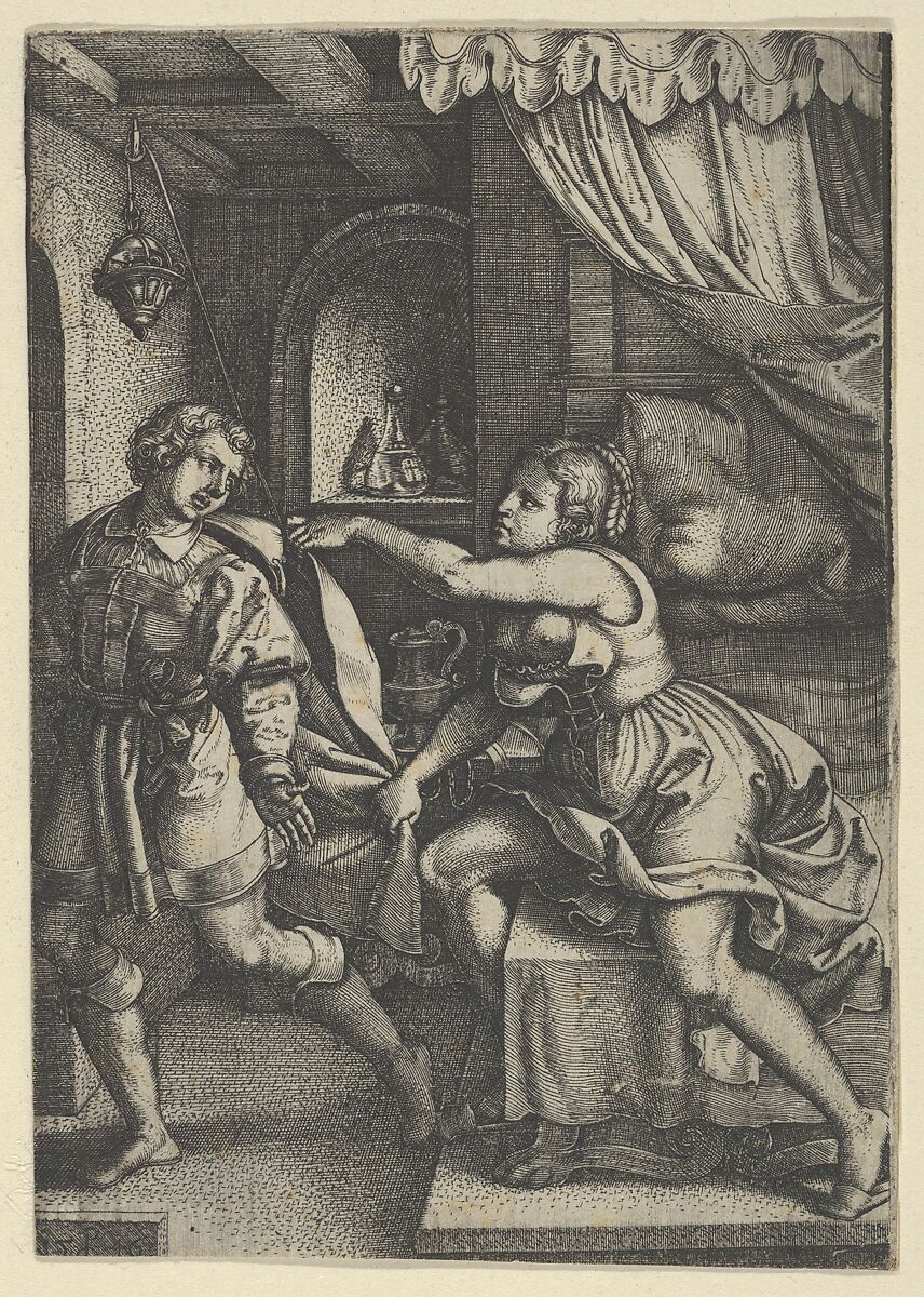 Joseph and Potiphar's Wife, from The Story of Joseph, Georg Pencz (German, Wroclaw ca. 1500–1550 Leipzig), Engraving 