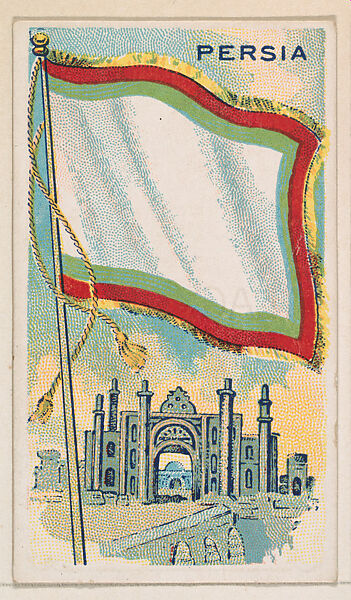Flag of Persia, from the Flags of All Nations series (E18, Type A) issued by Williams Caramel Company to promote Williams Caramel, The Williams Caramel Company, Oxford, Pennsylvania, Commercial color lithograph 