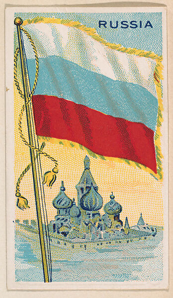 Flag of Russia, from the Flags of All Nations series (E18, Type A) issued by Williams Caramel Company to promote Williams Caramel, The Williams Caramel Company, Oxford, Pennsylvania, Commercial color lithograph 