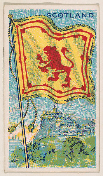 Flag of Scotland, from the Flags of All Nations series (E18, Type A) issued by Williams Caramel Company to promote Williams Caramel, The Williams Caramel Company, Oxford, Pennsylvania, Commercial color lithograph 