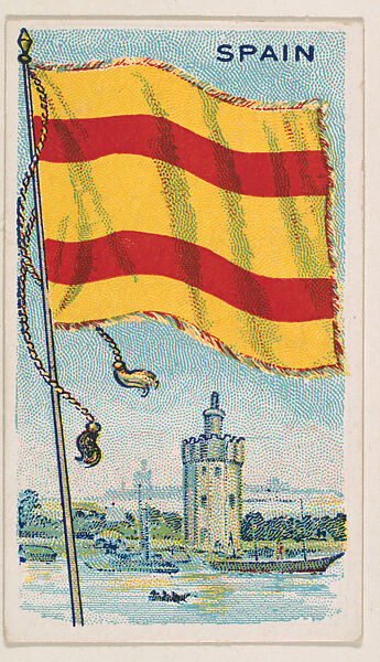 Flag of Spain, from the Flags of All Nations series (E18, Type A) issued by Williams Caramel Company to promote Williams Caramel, The Williams Caramel Company, Oxford, Pennsylvania, Commercial color lithograph 