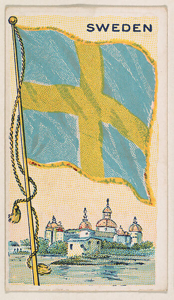 Flag of Sweden, from the Flags of All Nations series (E18, Type A) issued by Williams Caramel Company to promote Williams Caramel, The Williams Caramel Company, Oxford, Pennsylvania, Commercial color lithograph 