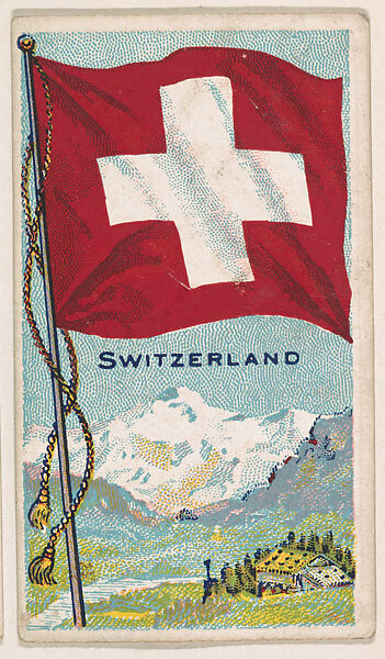 Flag of Switzerland, from the Flags of All Nations series (E18, Type A) issued by Williams Caramel Company to promote Williams Caramel, The Williams Caramel Company, Oxford, Pennsylvania, Commercial color lithograph 