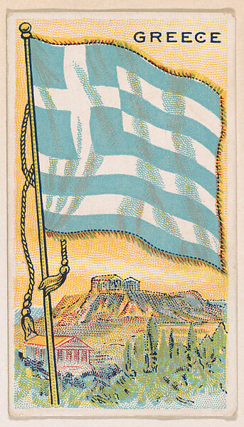 Flag of Greece, from the Flags of All Nations series (E18, Type A) issued by Williams Caramel Company to promote Williams Caramel, Issued by The Williams Caramel Company, Oxford, Pennsylvania, Commercial color lithograph 