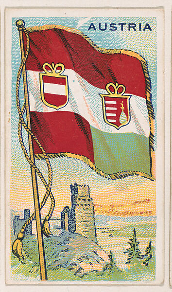 Flag of Austria, from the Flags of All Nations series (E18, Type A) issued by Williams Caramel Company to promote Williams Caramel, Issued by The Williams Caramel Company, Oxford, Pennsylvania, Commercial color lithograph 