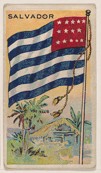 Flag of Salvador, from the New Flags series (E18, Type B) issued by Charles F. Adams Manufacturing Confectioner, Issued by Charles F. Adams, Manufacturing Confectioner, Lancaster, Pennsylvania, Commercial color lithograph 