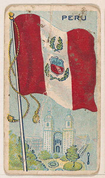 Flag of Peru, from the New Flags series (E18, Type B) issued by Charles F. Adams Manufacturing Confectioner, Issued by Charles F. Adams, Manufacturing Confectioner, Lancaster, Pennsylvania, Commercial color lithograph 