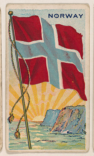 Flag of Norway, from the New Flags series (E18, Type B) issued by Charles F. Adams Manufacturing Confectioner