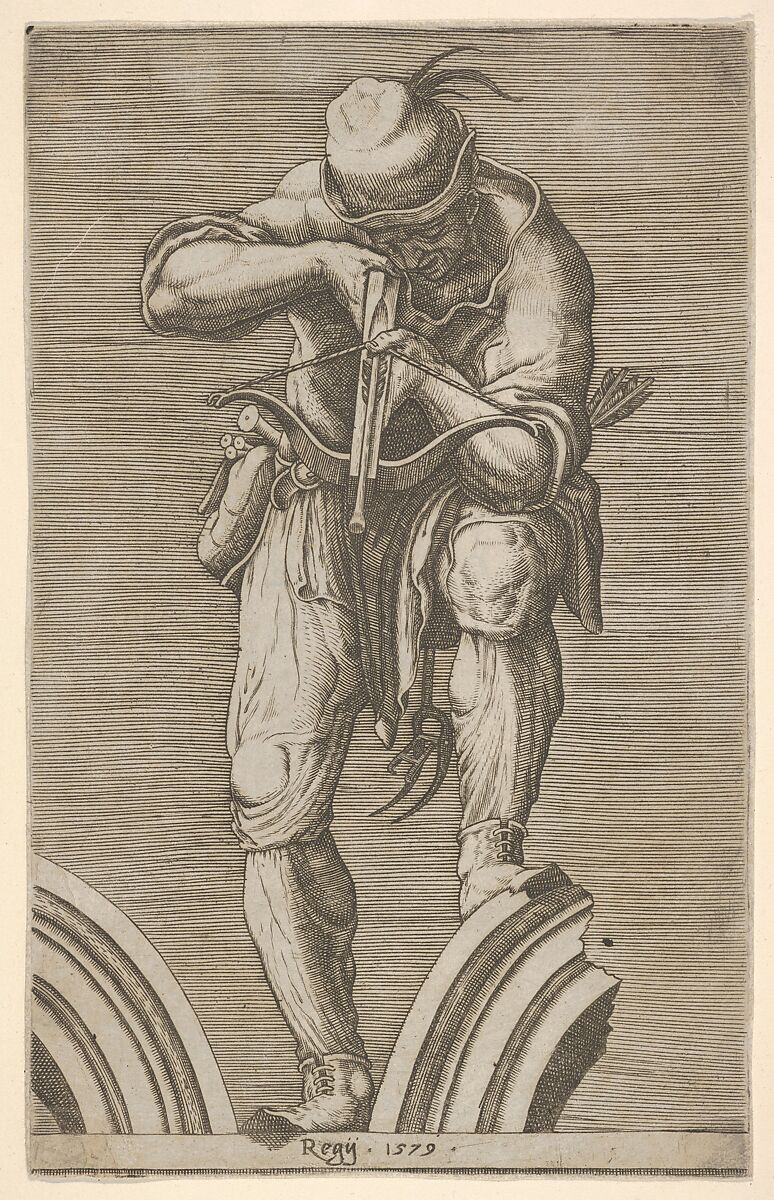 A Man Shooting a Crossbow, Cherubino Alberti (Zaccaria Mattia) (Italian, Borgo Sansepolcro 1553–1615 Rome), Engraving 