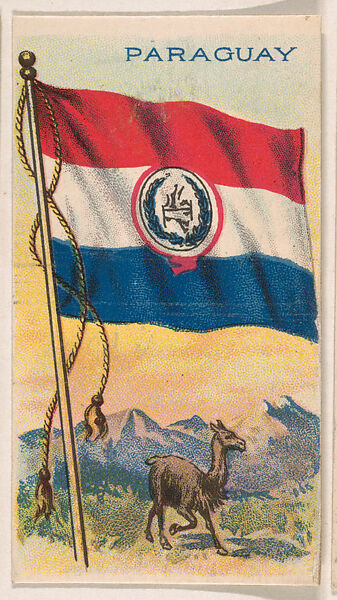 Flag of Paraguay, from the Flagum series (E18, Type D) issued by the American Chewing Products Corp., Issued by the American Chewing Products Corp., Newark, New Jersey, Commercial color lithograph 