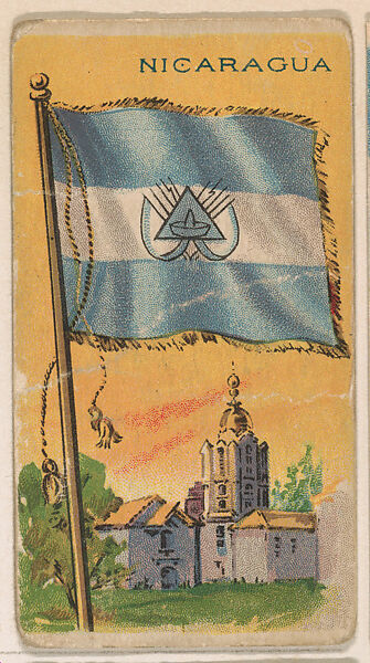 Flag of Nicaragua, from the Flagum series (E18, Type D) issued by the American Chewing Products Corp., Issued by the American Chewing Products Corp., Newark, New Jersey, Commercial color lithograph 