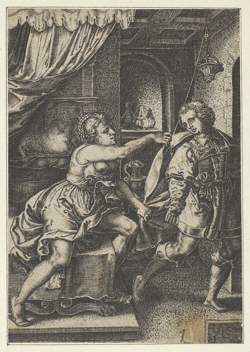 Reverse Copy of Joseph and Potiphar's Wife, from The Story of Joseph, after Georg Pencz (German, Wroclaw ca. 1500–1550 Leipzig), Engraving 