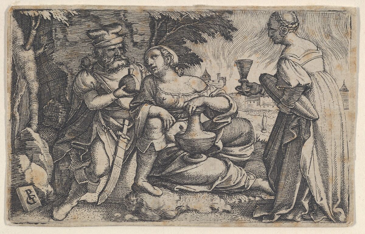 Lot and His Daughters, Georg Pencz (German, Wroclaw ca. 1500–1550 Leipzig), Engraving 