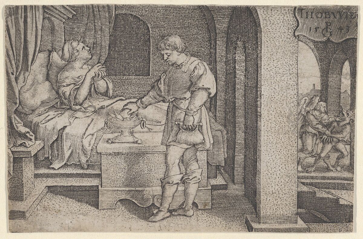 Tobiolus Makes a Propitiatory Sacrifice, from The Story of Tobias, Georg Pencz (German, Wroclaw ca. 1500–1550 Leipzig), Engraving; second state of two (Landau) 