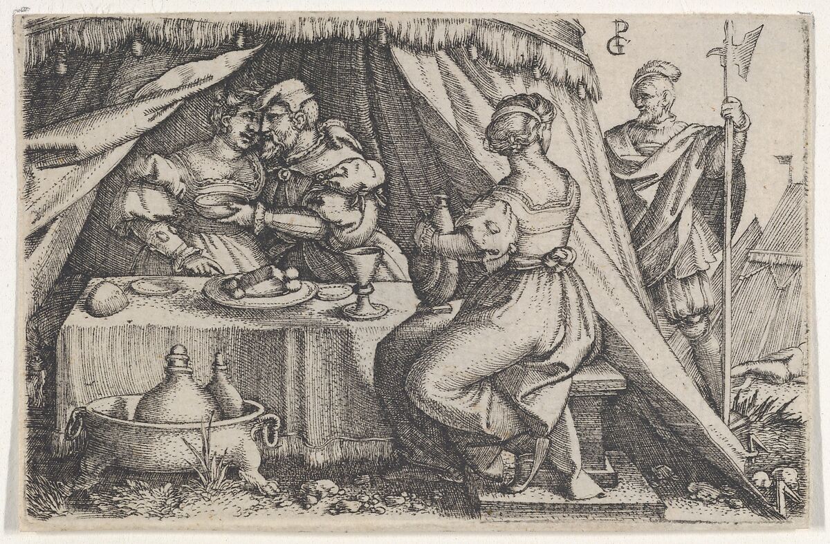 Judith and Holofernes Dining, Georg Pencz (German, Wroclaw ca. 1500–1550 Leipzig), Engraving 