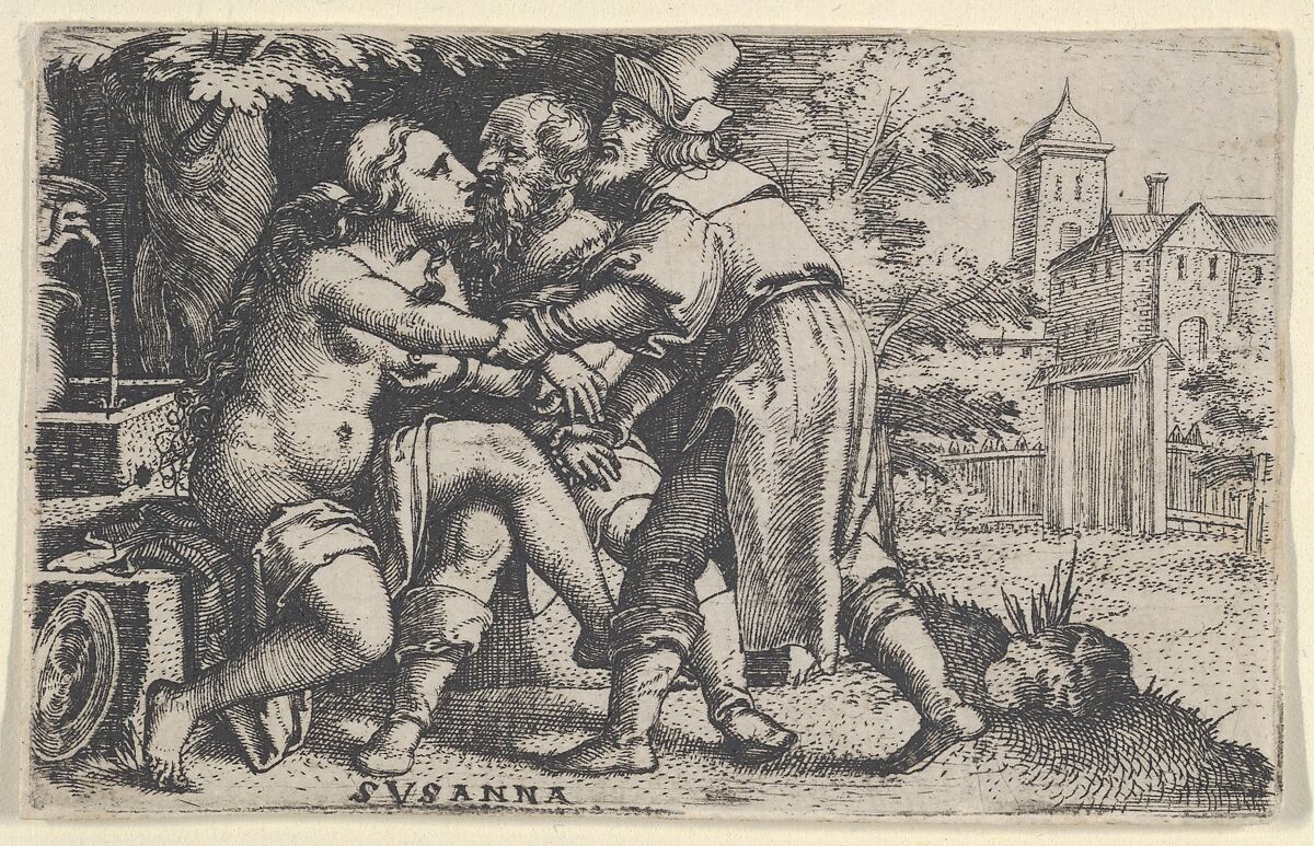 Susanna and the Elders, from "Scenes from the Old Testament", Georg Pencz (German, Wroclaw ca. 1500–1550 Leipzig), Engraving 