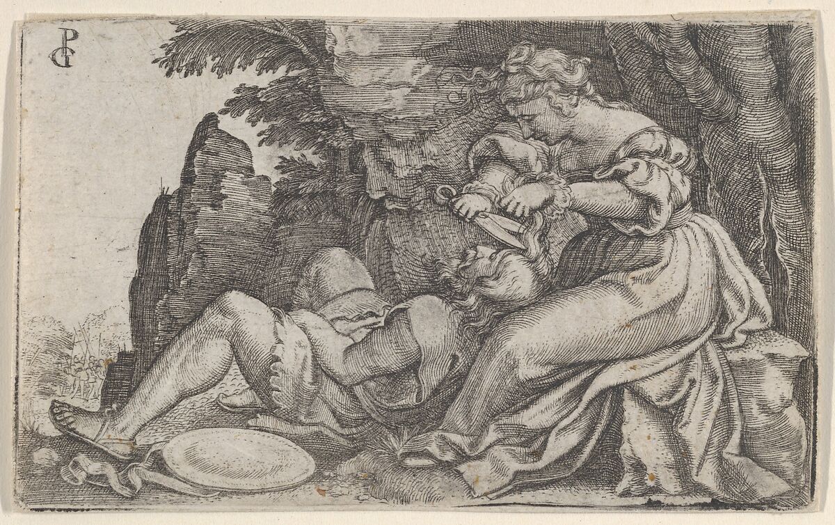 Samson and Delilah, Georg Pencz (German, Wroclaw ca. 1500–1550 Leipzig), Engraving 