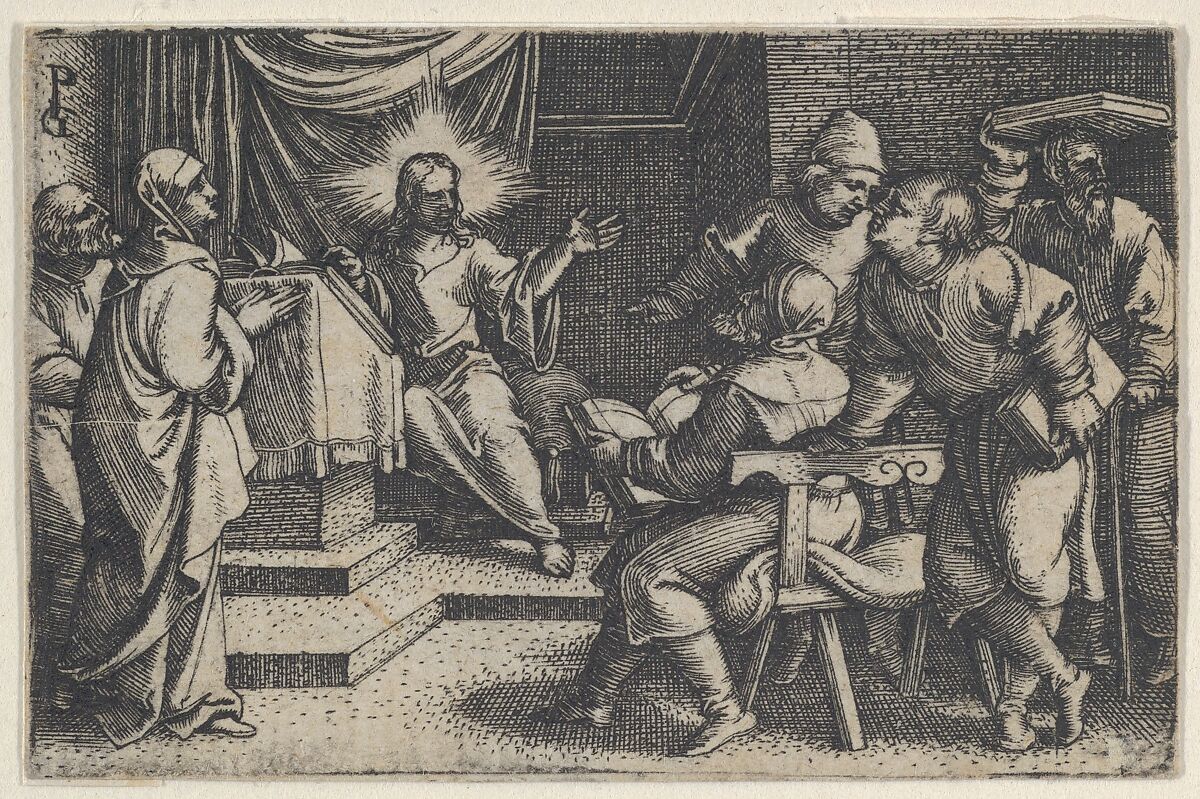 Christ with the Doctors in the Temple, from The Story of Christ, Georg Pencz (German, Wroclaw ca. 1500–1550 Leipzig), Engraving 