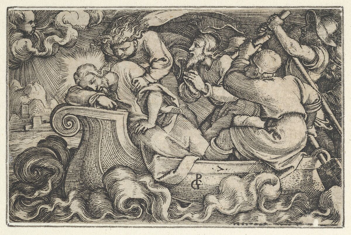 Christ Sleeping During the Storm on Lake Tiberias, from "The Story of Christ", Georg Pencz (German, Wroclaw ca. 1500–1550 Leipzig), Engraving 