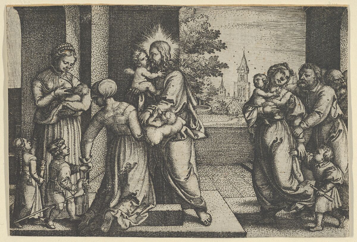 Christ and the Children, Georg Pencz (German, Wroclaw ca. 1500–1550 Leipzig), Engraving 