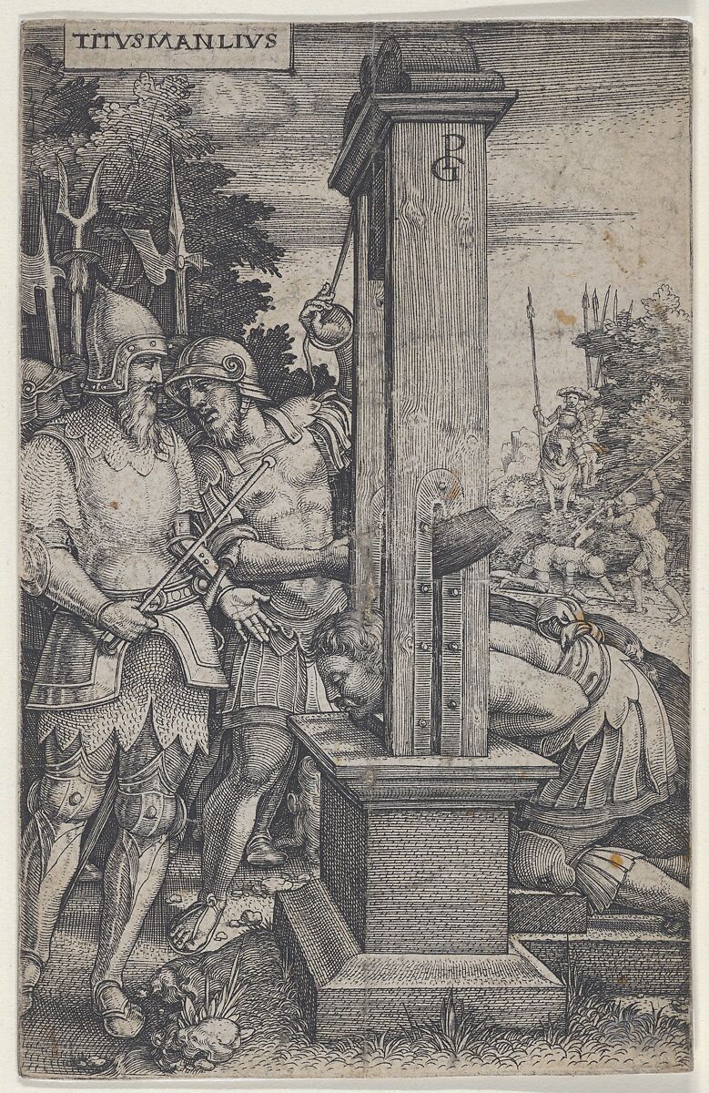 Titus Manlius, from "Roman Heroes", Georg Pencz (German, Wroclaw ca. 1500–1550 Leipzig), Engraving 