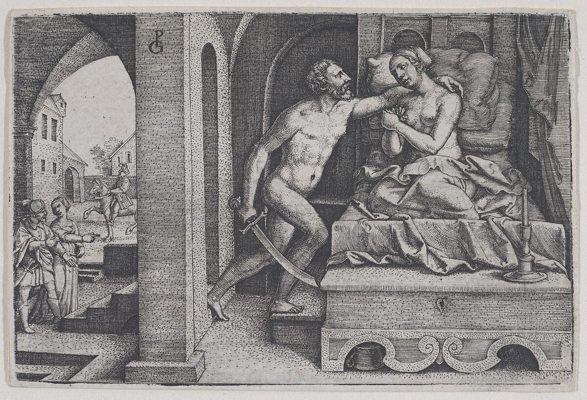 Tarquinius Rapes Lucretia, from Scenes from Roman History, Georg Pencz (German, Wroclaw ca. 1500–1550 Leipzig), Engraving 